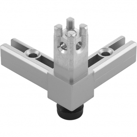 Policový systém Smartcube Schüco rohový styčník 3s s nohou, vzhľad nerez